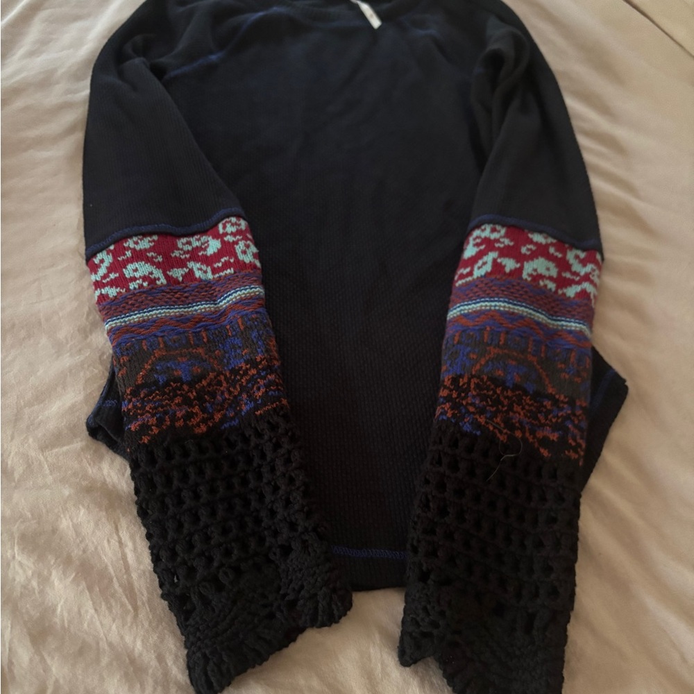 FP Movement by Free People Black Sweater with Multicolor Sleeves
